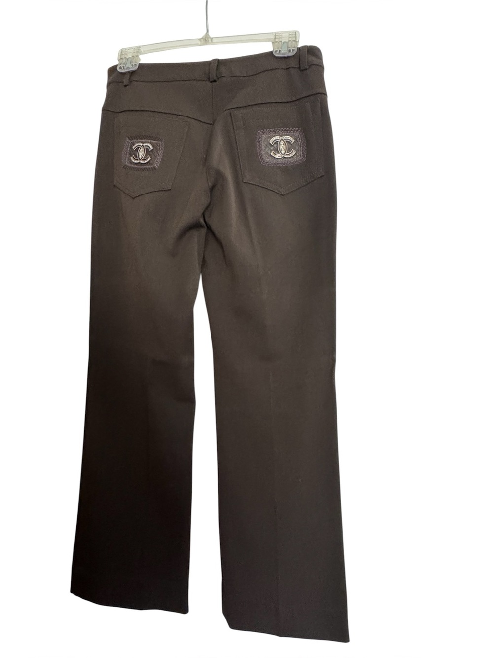 Absolu Paris Classic Straight Leg Dark Brown Dress Pants with Rhinestone Design